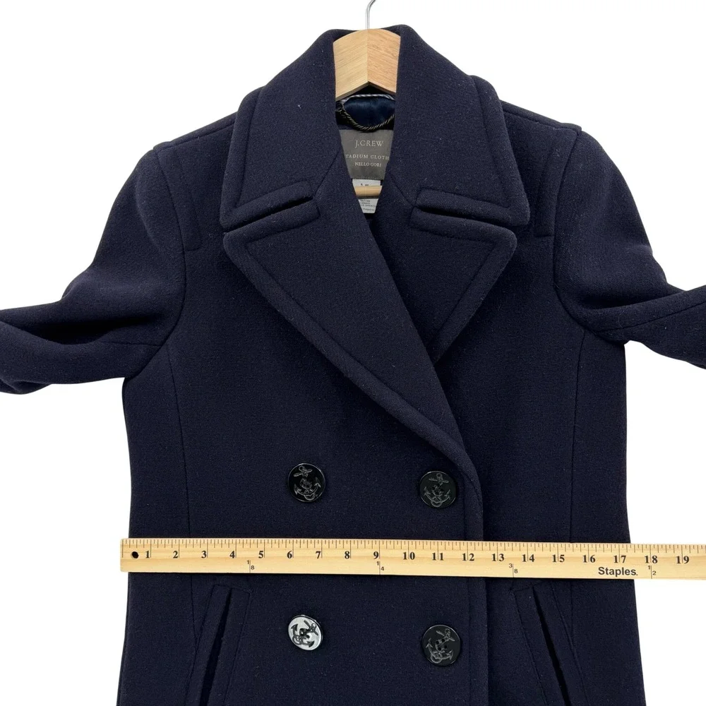 Vintage J. Crew Womens Pea Coat 00 Navy Blue‎ Double Breasted Stadium Cloth - Picture 9 of 12